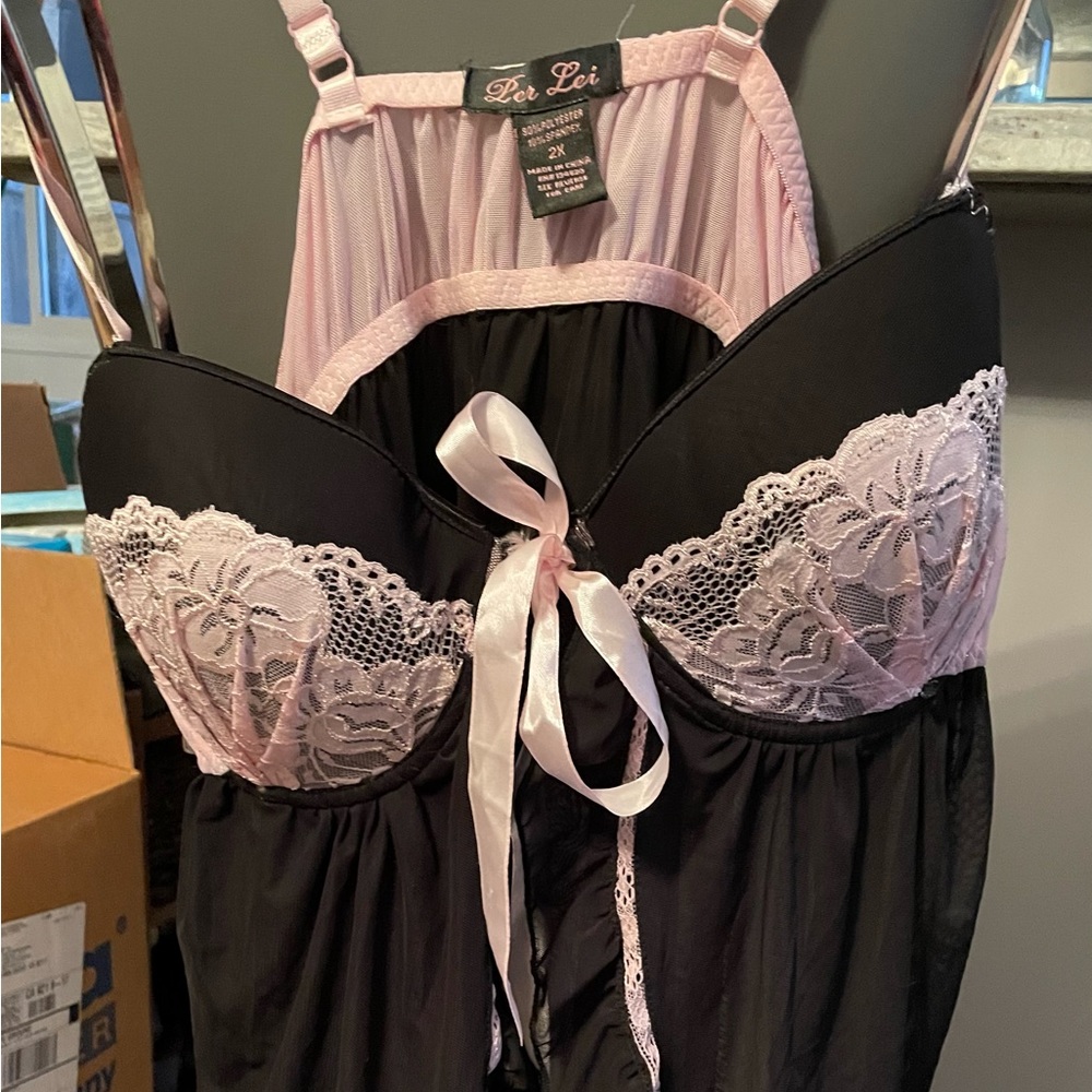 Pink lace babydoll Per Lei lingerie with matching thong 2X
